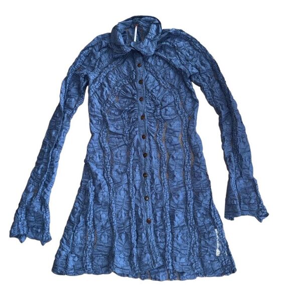 Free People Shayla Lace Mini Dress Denim Blue *Small seam Rip Size Medium - Picture 5 of 12